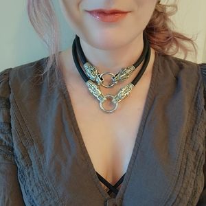 SMALL Black Leather Dragon Collar & Choker – Convertible